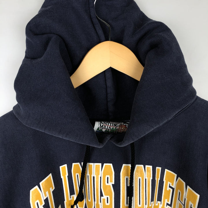 80s-90'S Mt Spokane Knitting Mills College Sweatshirt Pullover Hoodie, Men's XXL equivalent, Vintage cotton navy blue type Vintage Second Hand