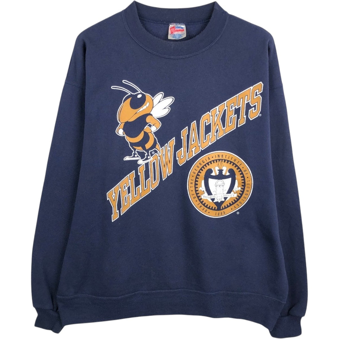 90'S Hanes Activewear College Sweatshirt, Made in USA, Men's XL equivalent. cotton navy blue type Vintage Second Hand