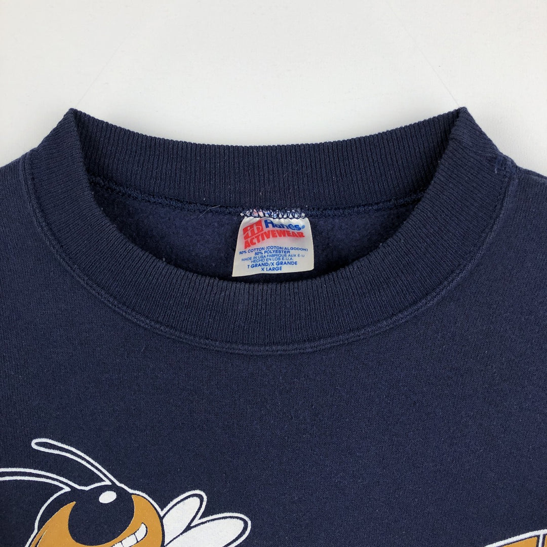 90'S Hanes Activewear College Sweatshirt, Made in USA, Men's XL equivalent. cotton navy blue type Vintage Second Hand
