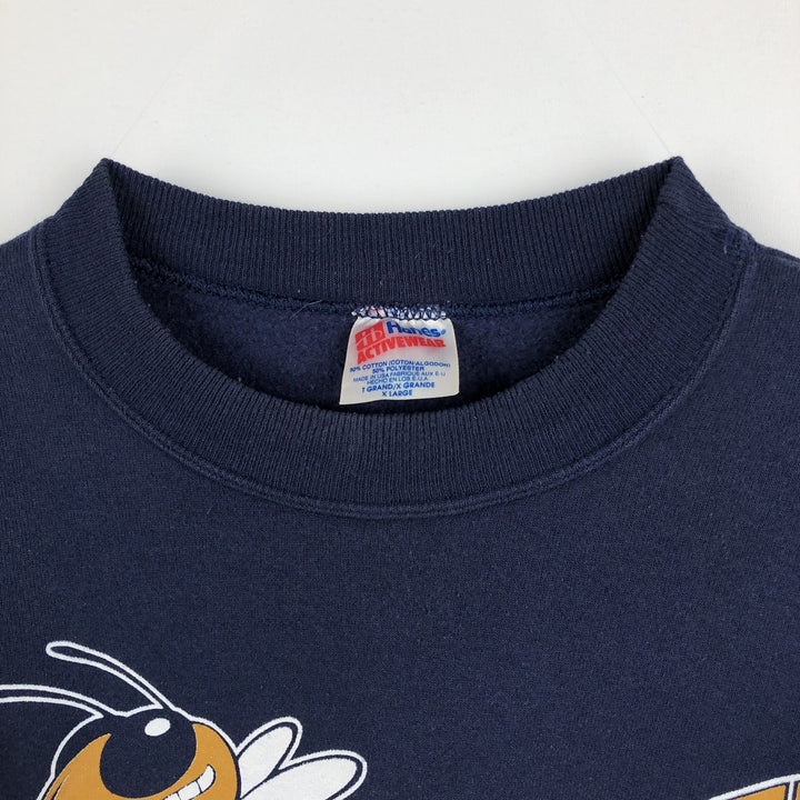90'S Hanes Activewear College Sweatshirt, Made in USA, Men's XL equivalent. cotton navy blue type Vintage Second Hand