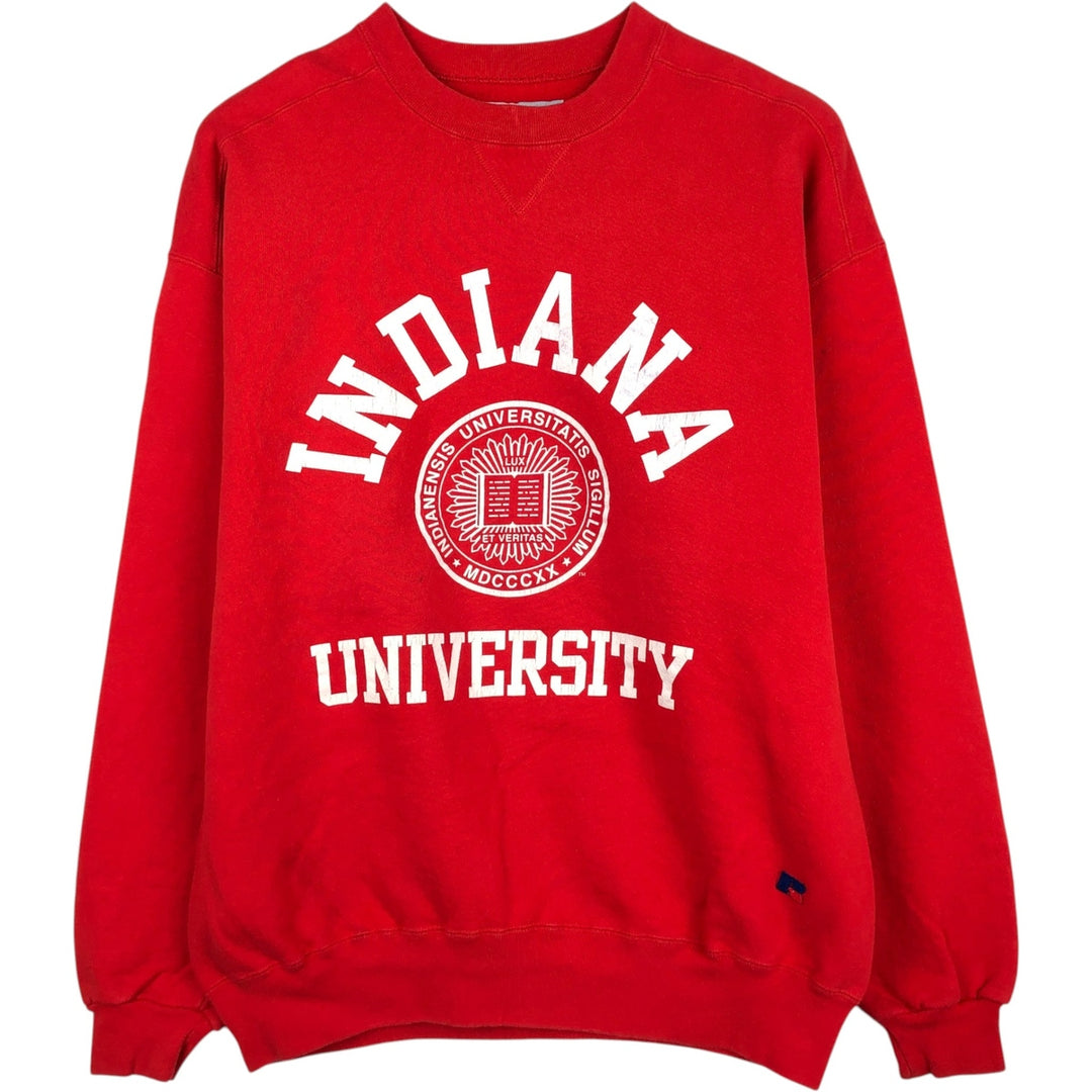 90'S Russell 3-row print college sweatshirt, made in USA, men's XL size, vintage cotton red type Vintage Second Hand