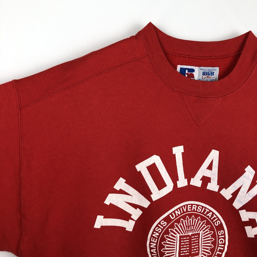 90'S Russell 3-row print college sweatshirt, made in USA, men's XL size, vintage cotton red type Vintage Second Hand