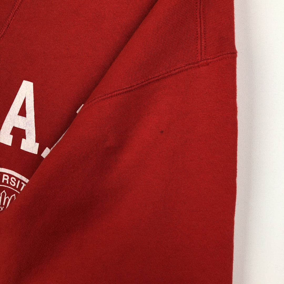 90'S Russell 3-row print college sweatshirt, made in USA, men's XL size, vintage cotton red type Vintage Second Hand
