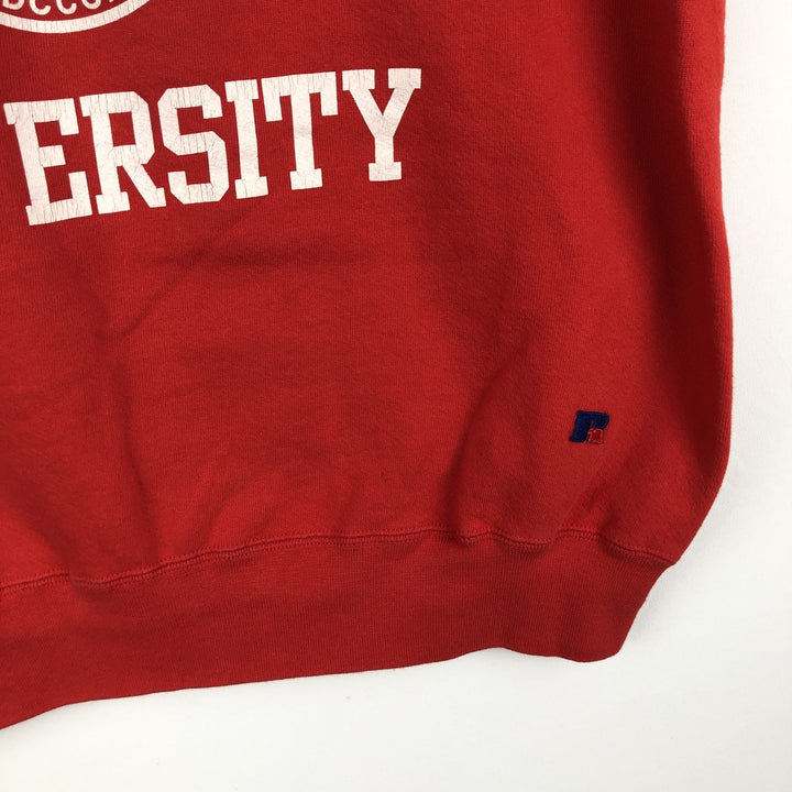90'S Russell 3-row print college sweatshirt, made in USA, men's XL size, vintage cotton red type Vintage Second Hand