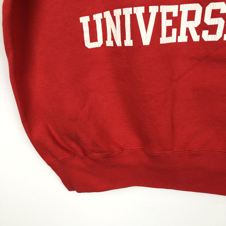 90'S Russell 3-row print college sweatshirt, made in USA, men's XL size, vintage cotton red type Vintage Second Hand