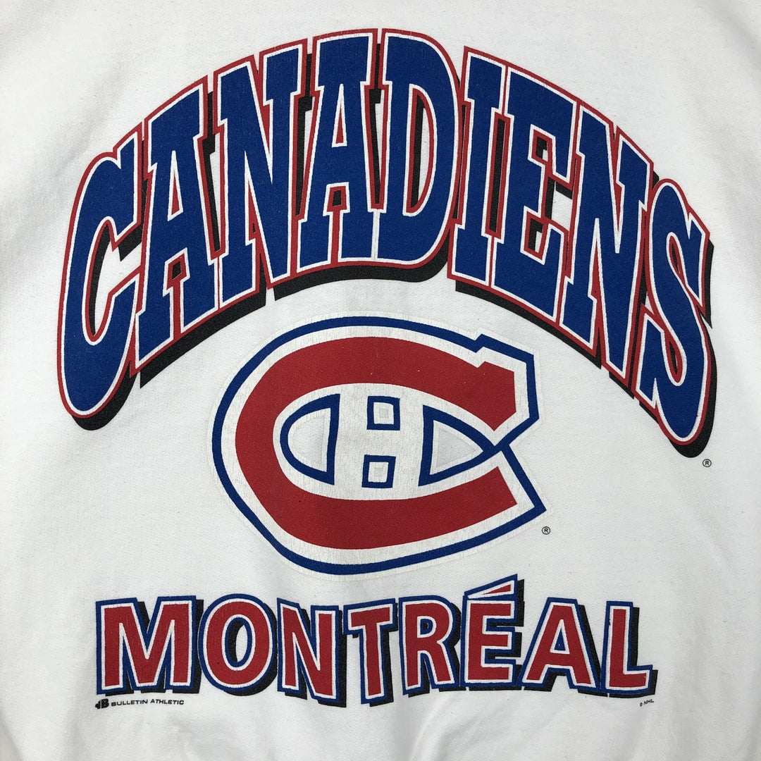 90'S Bulletin Athletic NHL Montreal Canadiens Print Sweatshirt, Made in Canada, Men's Size L (approx.) cotton white type Vintage Second Hand
