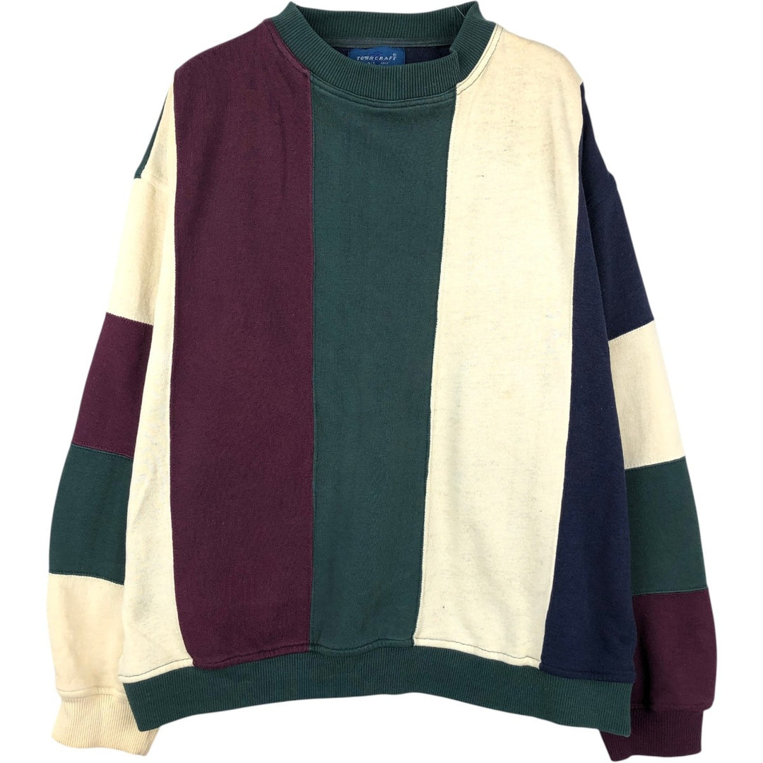 90'S Towncraft Stripe Pattern Crazy Pattern Sweatshirt, Men's Size L (Equivalent), Vintage polyester pale white type Vintage Second Hand