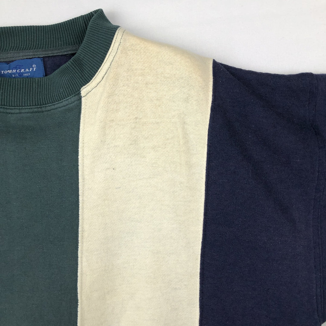 90'S Towncraft Stripe Pattern Crazy Pattern Sweatshirt, Men's Size L (Equivalent), Vintage polyester pale white type Vintage Second Hand