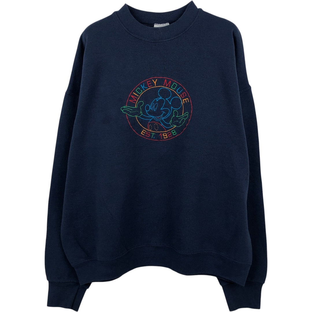 MICKEY&CO. MICKEY MOUSE Mickey Mouse Character Sweatshirt, Made in USA, Men's XL equivalent. cotton navy blue type Vintage Second Hand