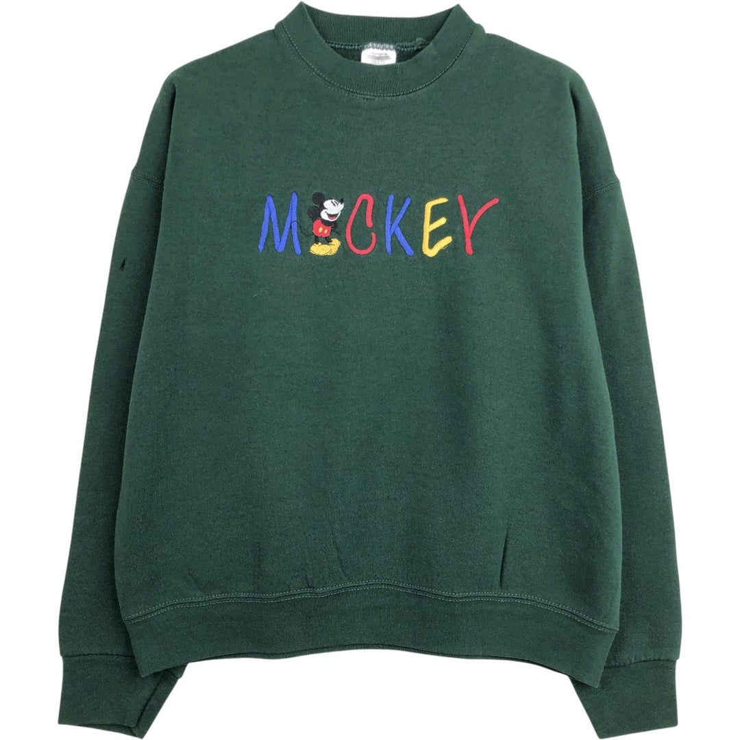 90'S MICKEY and CO. MICKEY MOUSE character sweatshirt, made in USA, men's size L equivalent. cotton dark green Vintage Second Hand