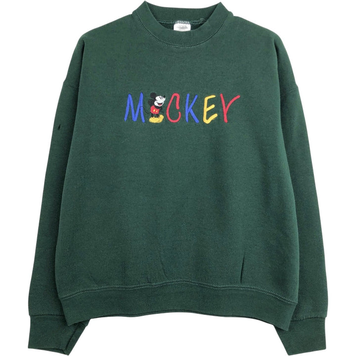90'S MICKEY and CO. MICKEY MOUSE character sweatshirt, made in USA, men's size L equivalent. cotton dark green Vintage Second Hand