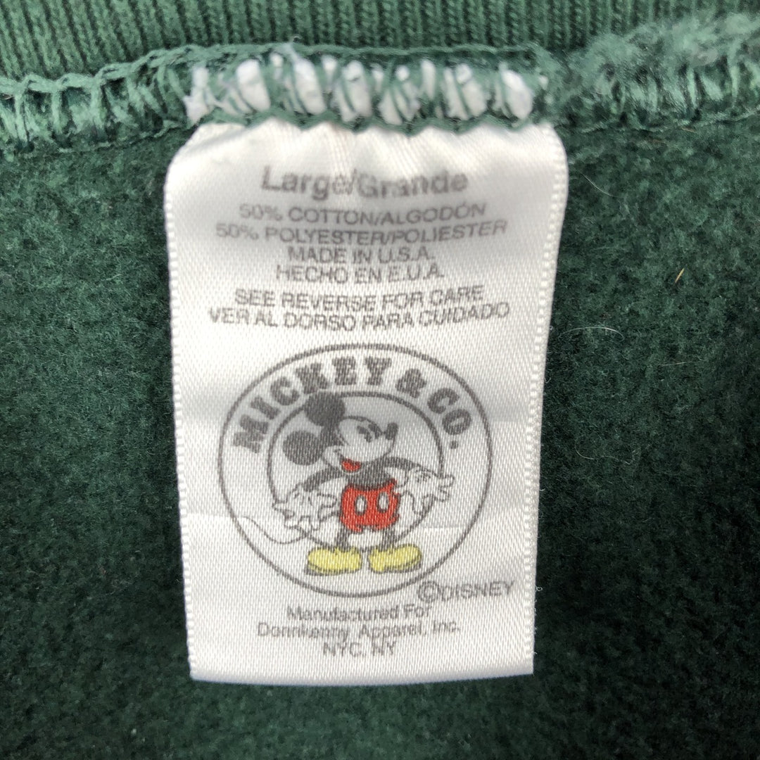90'S MICKEY and CO. MICKEY MOUSE character sweatshirt, made in USA, men's size L equivalent. cotton dark green Vintage Second Hand