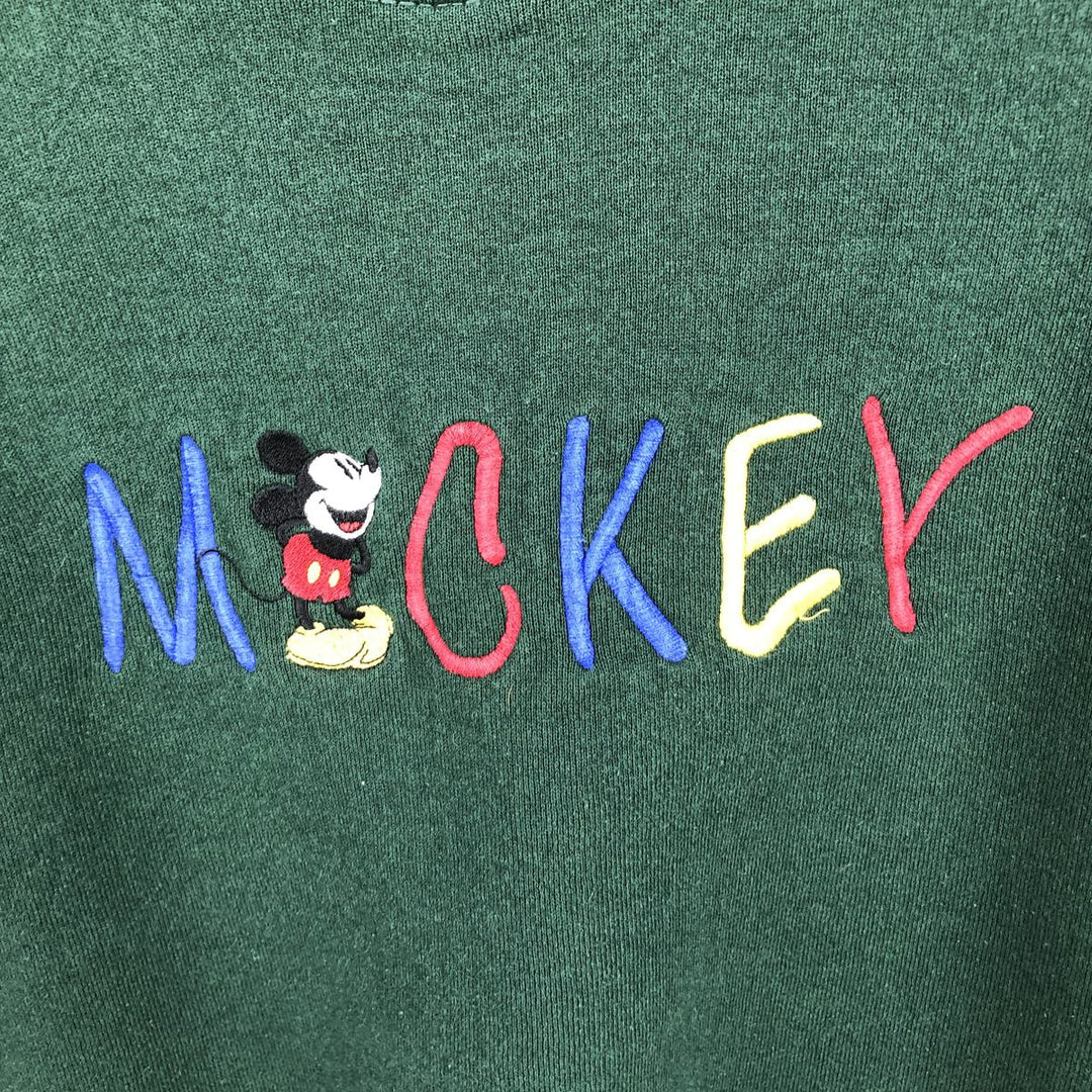 90'S MICKEY and CO. MICKEY MOUSE character sweatshirt, made in USA, men's size L equivalent. cotton dark green Vintage Second Hand