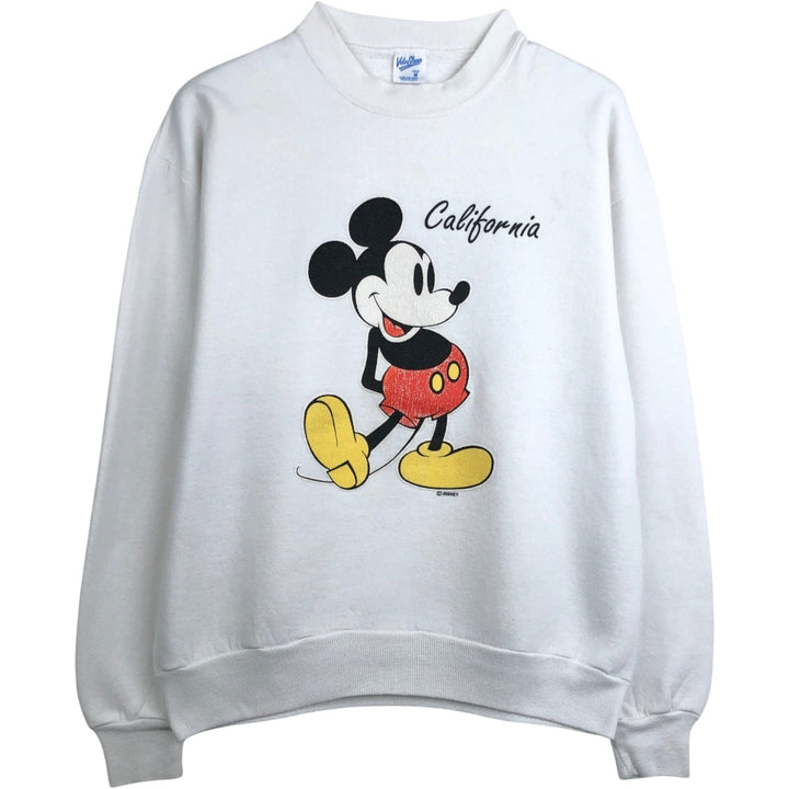 90'S Velva Sheen MICKEY MOUSE character sweatshirt, made in USA, men's size M equivalent. polyester white type Vintage Second Hand