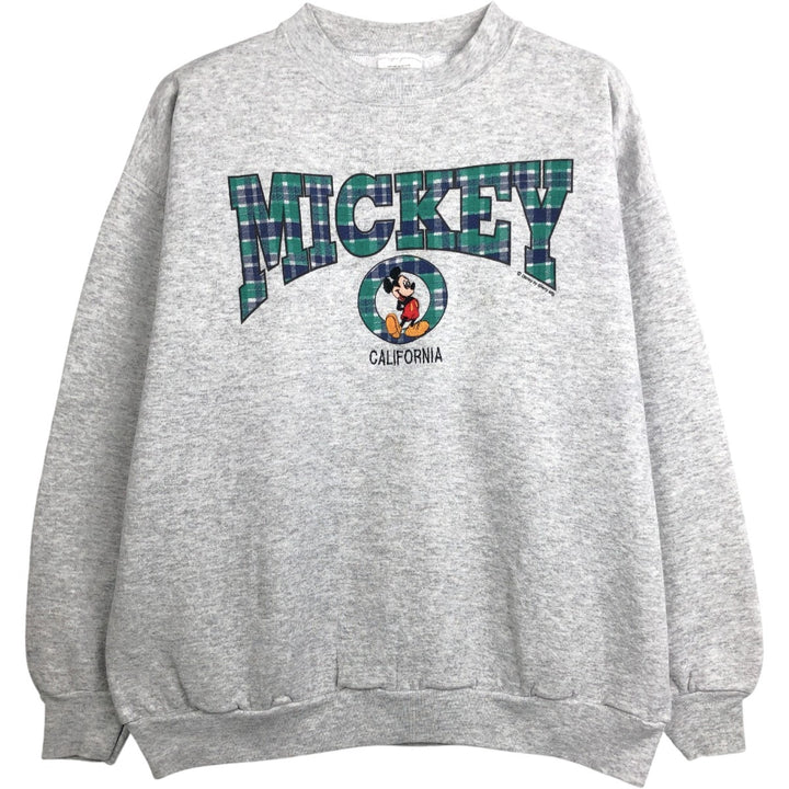 90'S Tultex Mickey Mouse Check Pattern Mock Neck Character Sweatshirt (Men's Size L) cotton gray type Vintage Second Hand