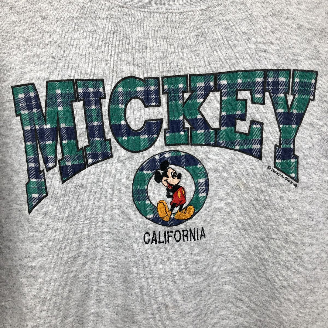 90'S Tultex Mickey Mouse Check Pattern Mock Neck Character Sweatshirt (Men's Size L) cotton gray type Vintage Second Hand