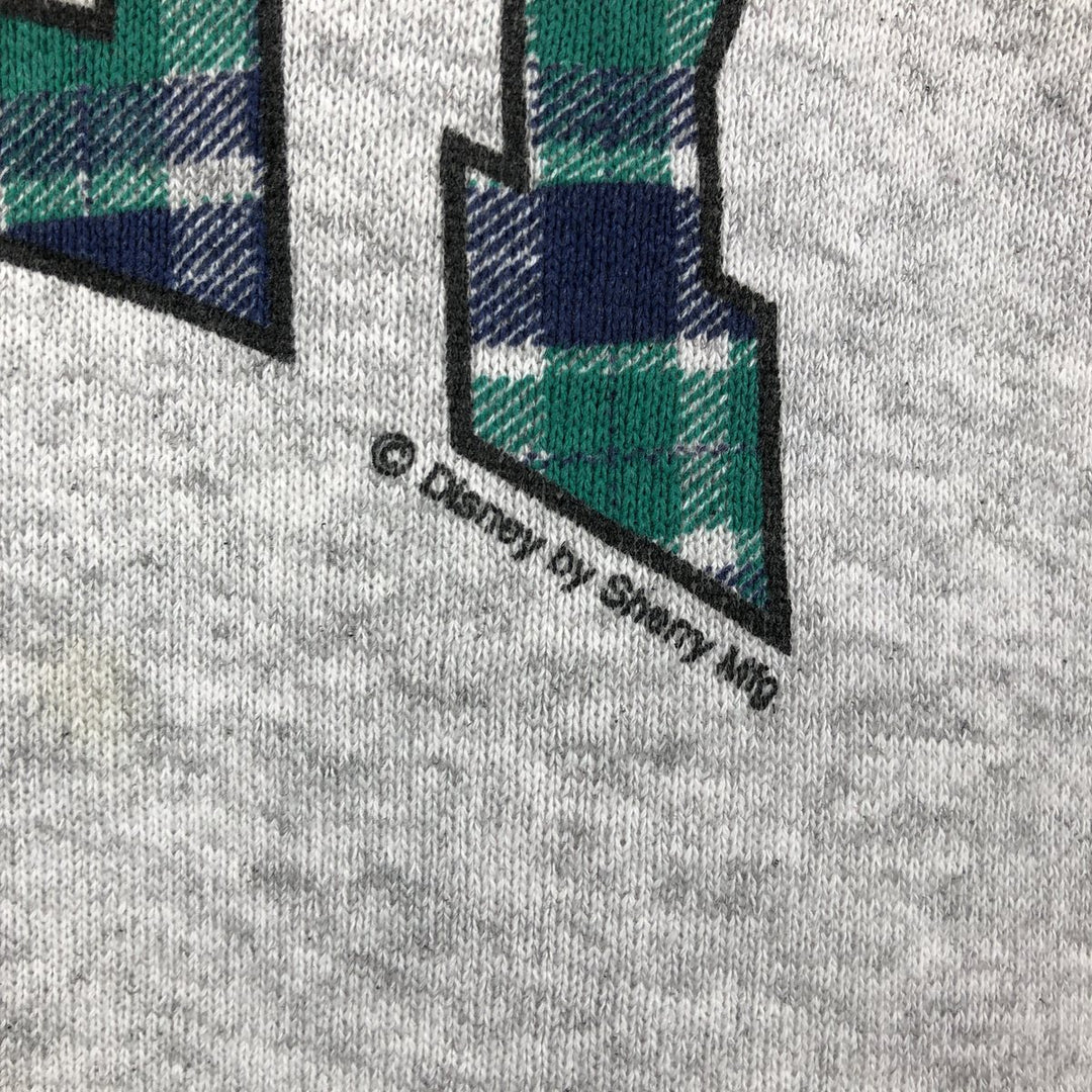 90'S Tultex Mickey Mouse Check Pattern Mock Neck Character Sweatshirt (Men's Size L) cotton gray type Vintage Second Hand