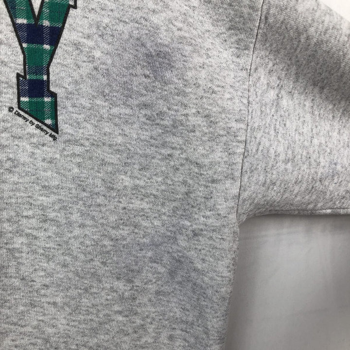 90'S Tultex Mickey Mouse Check Pattern Mock Neck Character Sweatshirt (Men's Size L) cotton gray type Vintage Second Hand