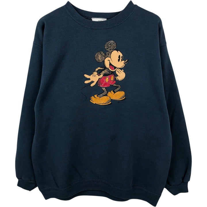 Disney Store MICKEY MOUSE Mickey Mouse Character Sweatshirt (Men's Size L) cotton Green type dark green Vintage Second Hand
