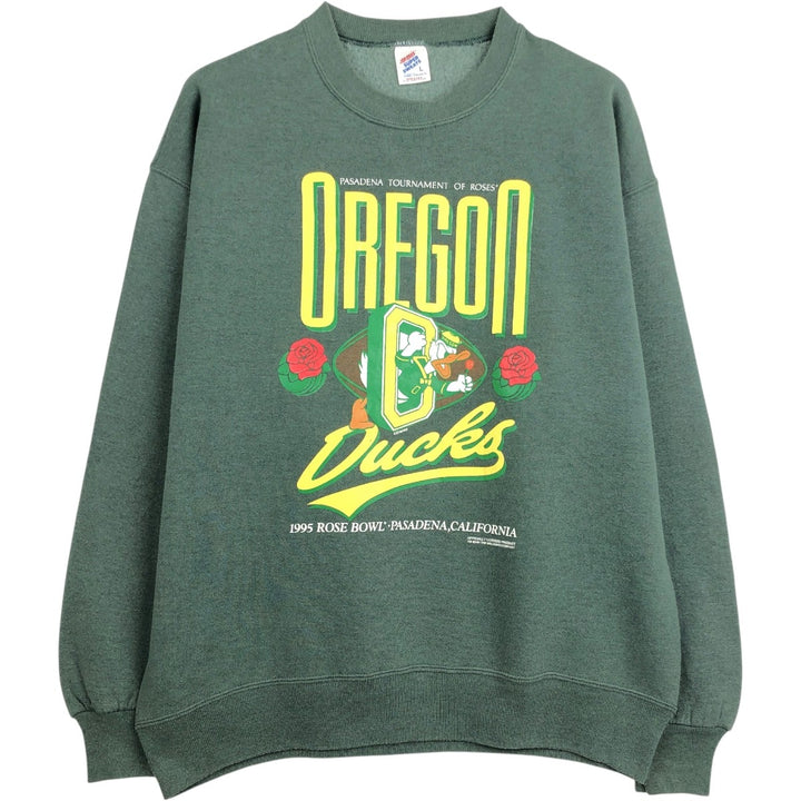 90'S Jerseys University of Oregon Rose Bowl College Character Sweatshirt, Made in USA, Men's Size L (approx.) polyester Green type dark green Vintage Second Hand