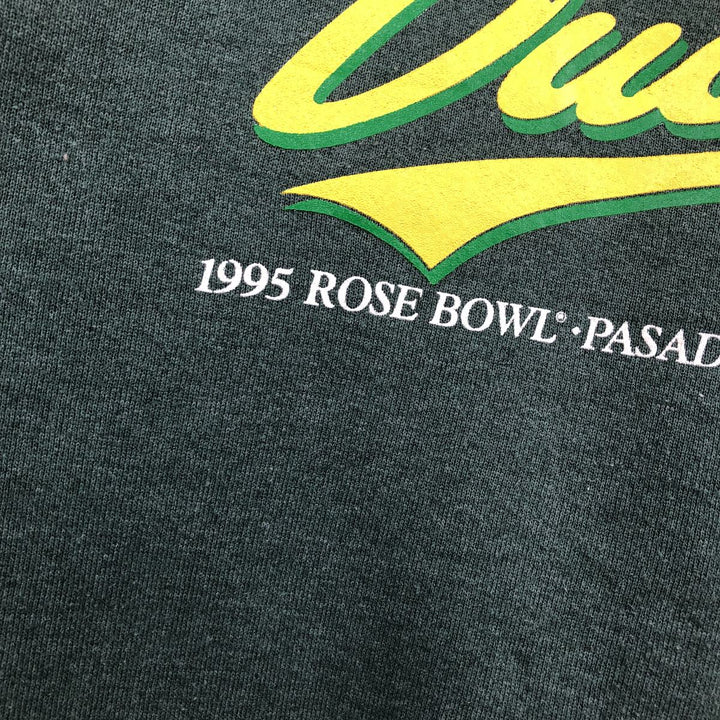 90'S Jerseys University of Oregon Rose Bowl College Character Sweatshirt, Made in USA, Men's Size L (approx.) polyester Green type dark green Vintage Second Hand