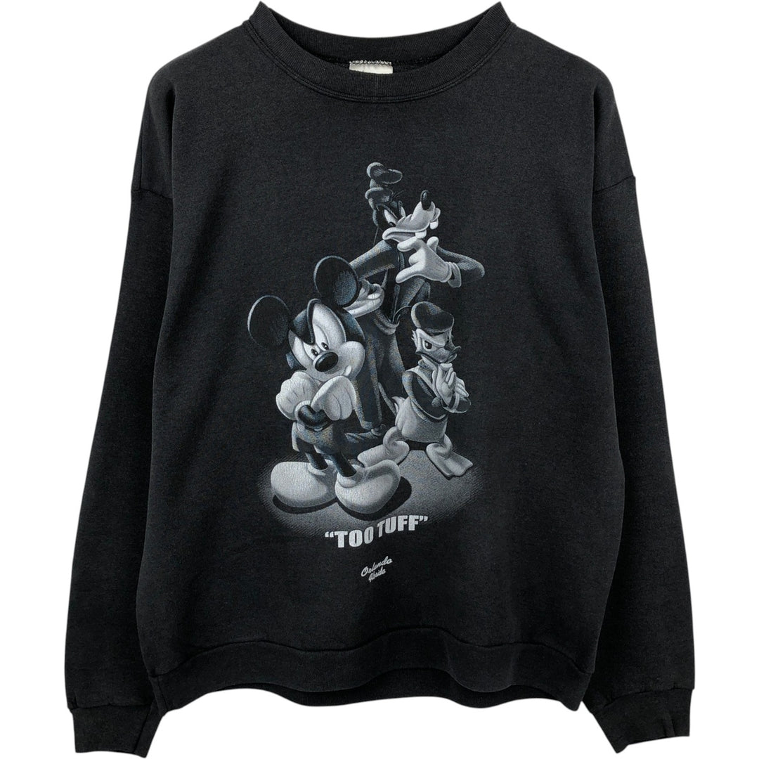 90s-00'S Santee Disney character sweatshirt, made in USA, men's size L equivalent. cotton black type Vintage Second Hand
