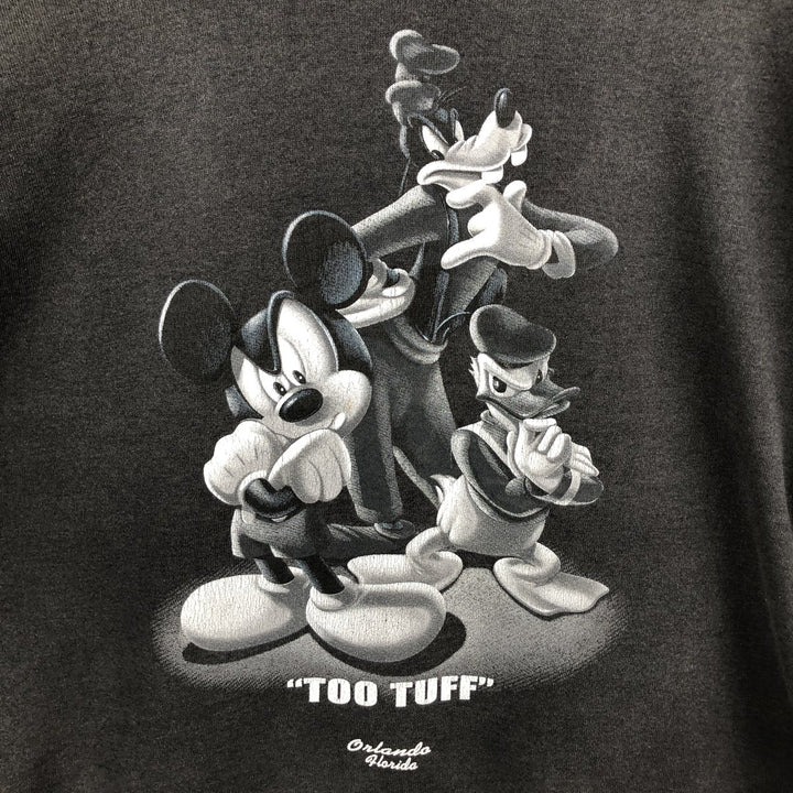 90s-00'S Santee Disney character sweatshirt, made in USA, men's size L equivalent. cotton black type Vintage Second Hand