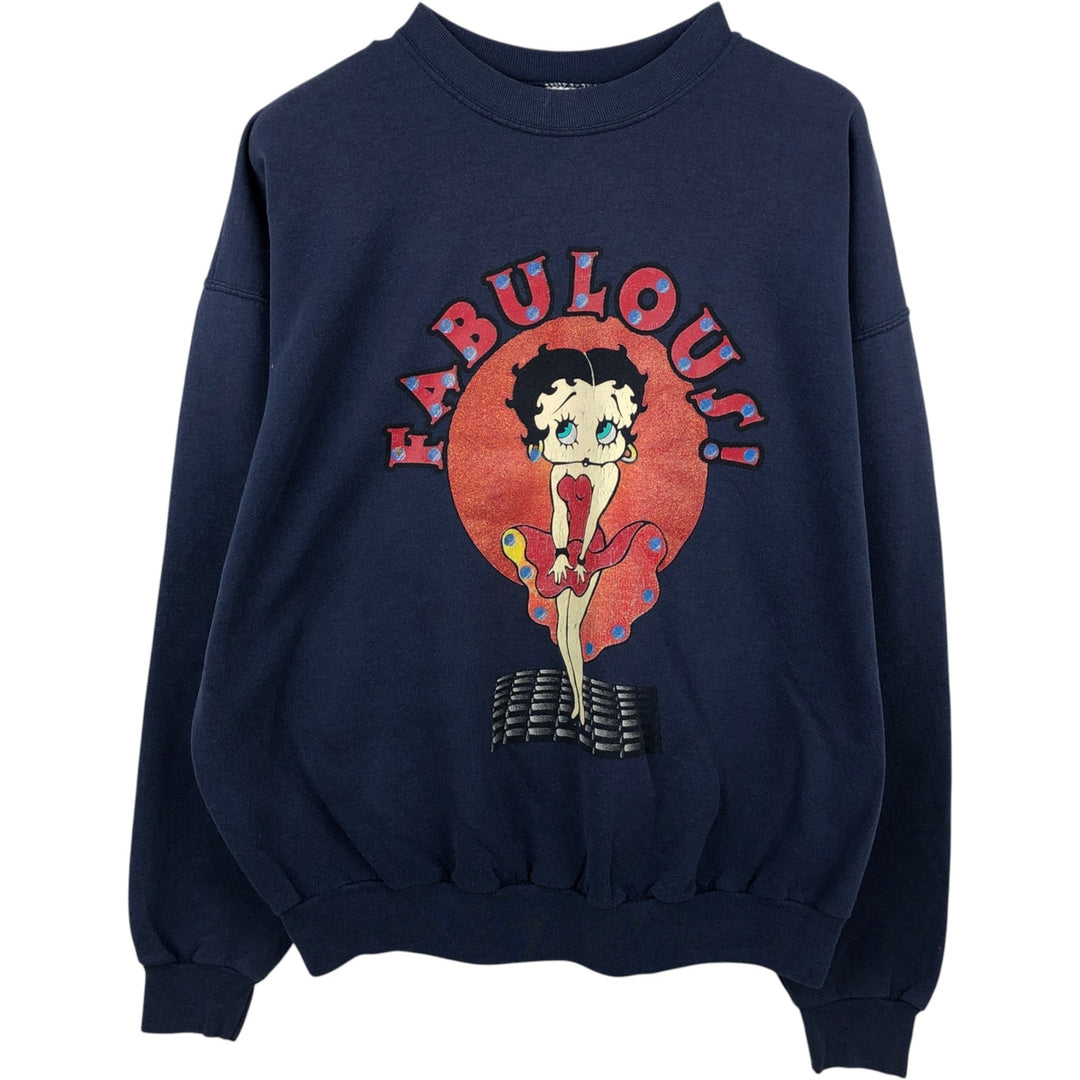 90s-00'S Hanes Comfort Blend Betty Boop character sweatshirt, men's size XL equivalent. cotton navy blue type Vintage Second Hand