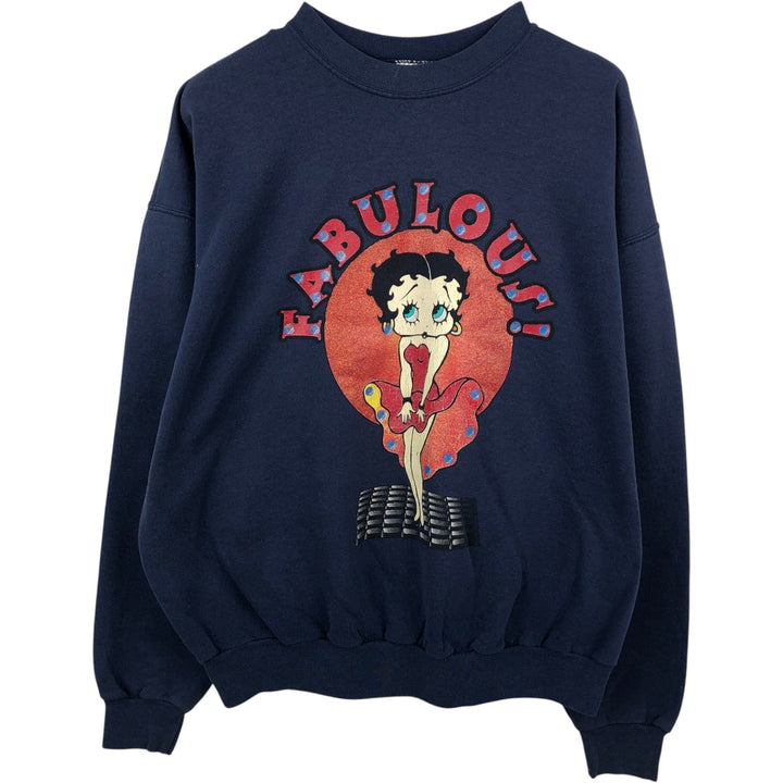 90s-00'S Hanes Comfort Blend Betty Boop character sweatshirt, men's size XL equivalent. cotton navy blue type Vintage Second Hand