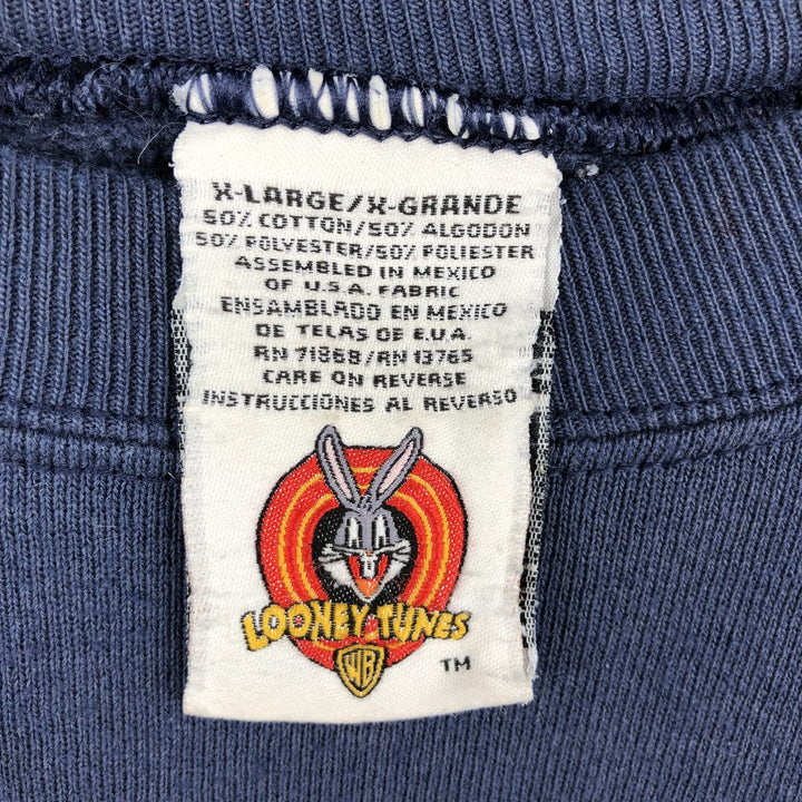 90'S Looney Tunes Tweety character sweatshirt, men's size XL (approx.) cotton navy blue type Vintage Second Hand