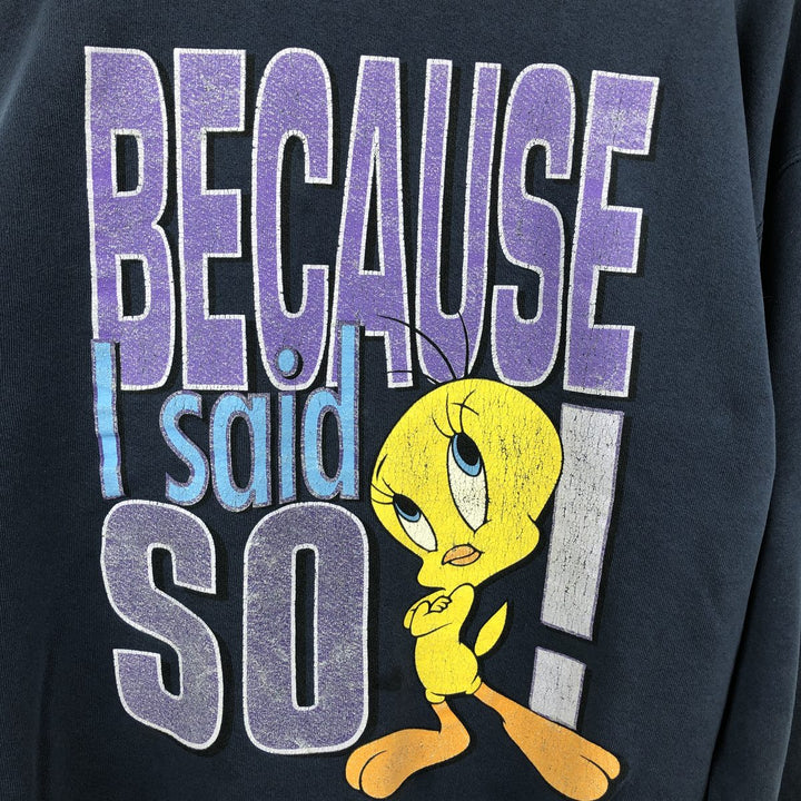 90'S Looney Tunes Tweety character sweatshirt, men's size XL (approx.) cotton navy blue type Vintage Second Hand
