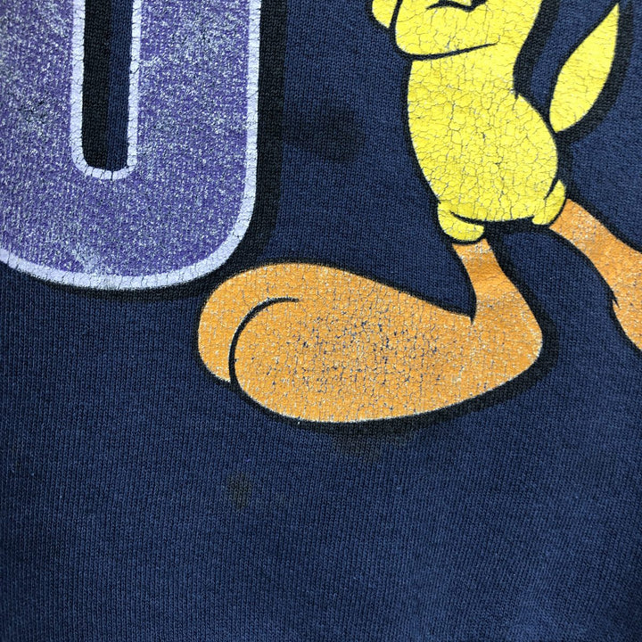 90'S Looney Tunes Tweety character sweatshirt, men's size XL (approx.) cotton navy blue type Vintage Second Hand