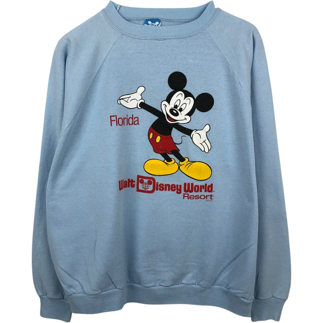 80'S Disney CHARACTER FASHIONS Mickey Mouse Character Sweatshirt, Made in USA, Men's Size XL (approx.) polyester Blue type light blue Vintage Second Hand