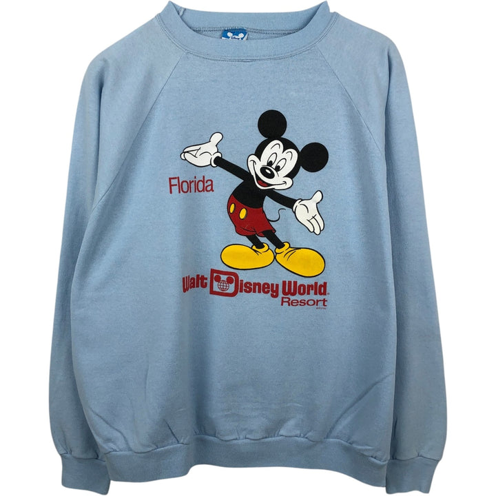 80'S Disney CHARACTER FASHIONS Mickey Mouse Character Sweatshirt, Made in USA, Men's Size XL (approx.) polyester Blue type light blue Vintage Second Hand