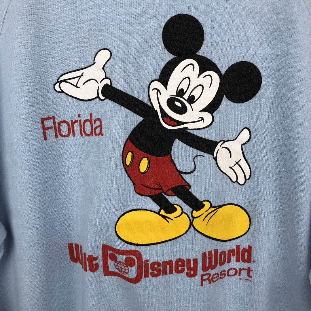 80'S Disney CHARACTER FASHIONS Mickey Mouse Character Sweatshirt, Made in USA, Men's Size XL (approx.) polyester Blue type light blue Vintage Second Hand