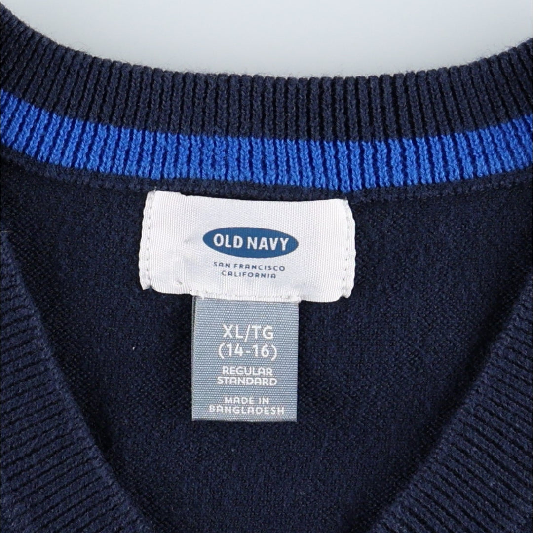 Old Navy V-neck cotton knit vest, women's size XL (approx.) cotton navy blue type Vintage Second Hand