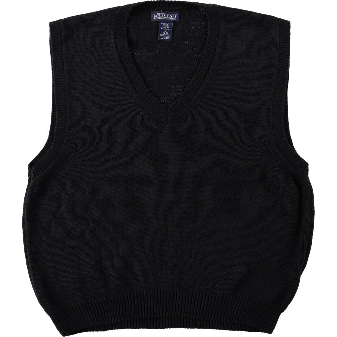 ~2000'S Lands' End V-neck cotton knit vest, made in USA, women's size M equivalent. cotton black type Vintage Second Hand
