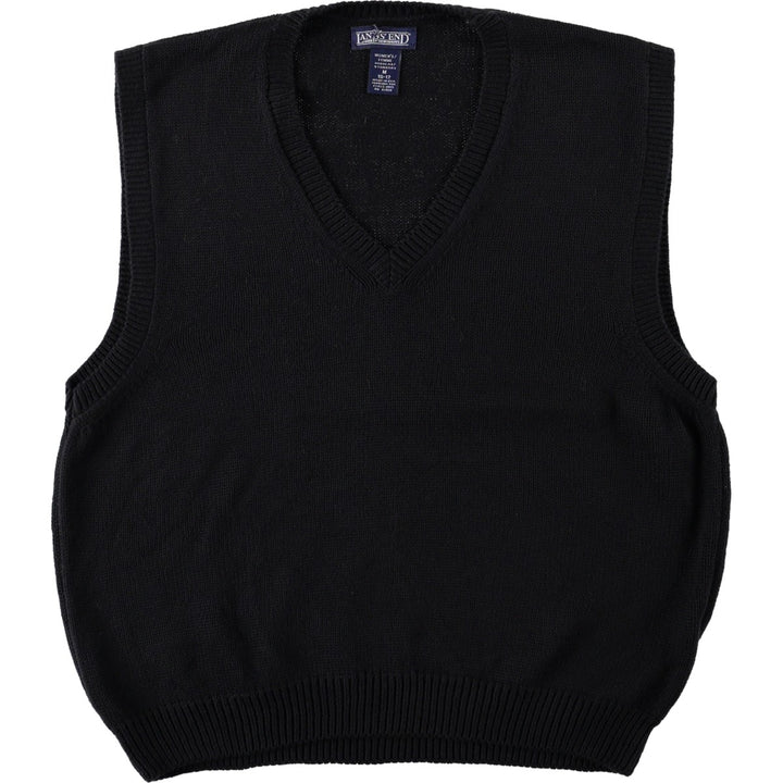 ~2000'S Lands' End V-neck cotton knit vest, made in USA, women's size M equivalent. cotton black type Vintage Second Hand