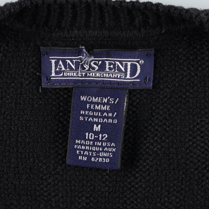 ~2000'S Lands' End V-neck cotton knit vest, made in USA, women's size M equivalent. cotton black type Vintage Second Hand