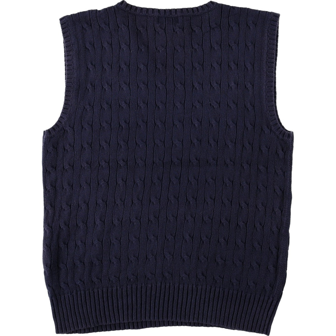 Ralph Lauren POLO by Ralph Lauren Cable Knit V-Neck Cotton Vest, Women's Size L (approx.) cotton navy blue type Vintage Second Hand