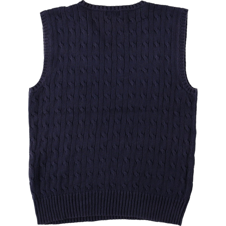 Ralph Lauren POLO by Ralph Lauren Cable Knit V-Neck Cotton Vest, Women's Size L (approx.) cotton navy blue type Vintage Second Hand