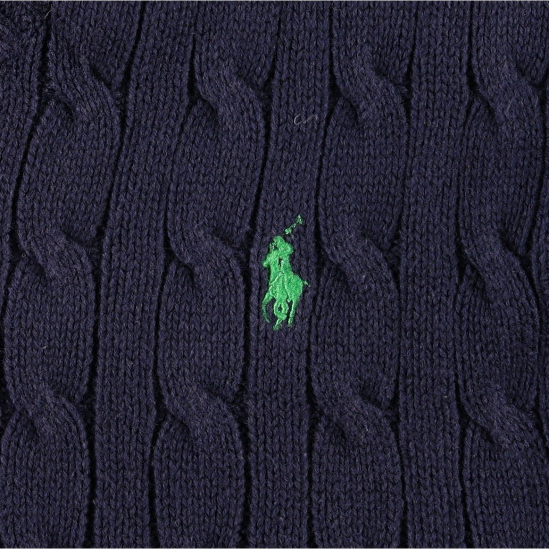 Ralph Lauren POLO by Ralph Lauren Cable Knit V-Neck Cotton Vest, Women's Size L (approx.) cotton navy blue type Vintage Second Hand