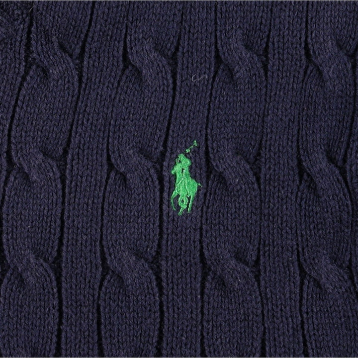 Ralph Lauren POLO by Ralph Lauren Cable Knit V-Neck Cotton Vest, Women's Size L (approx.) cotton navy blue type Vintage Second Hand