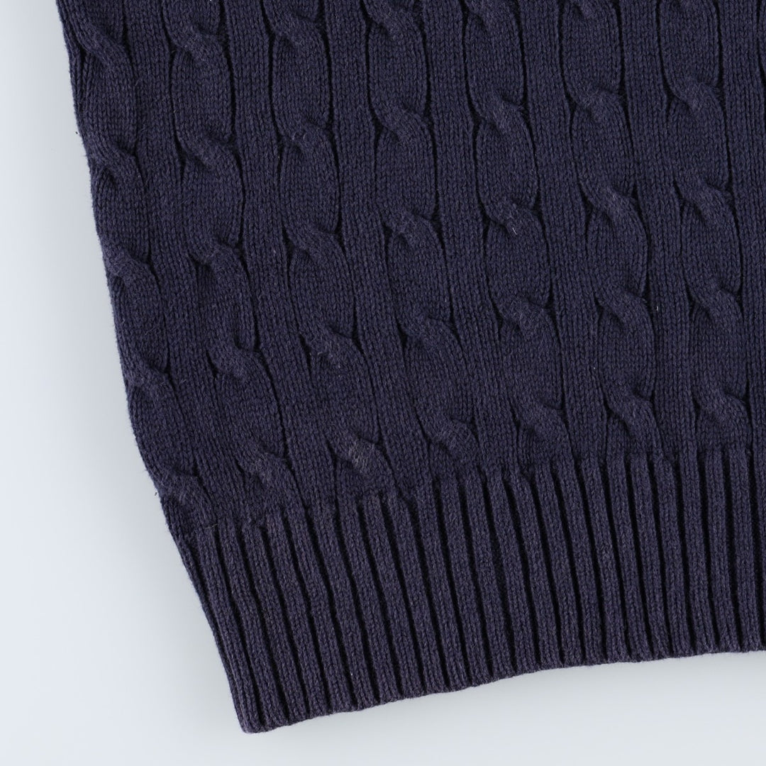 Ralph Lauren POLO by Ralph Lauren Cable Knit V-Neck Cotton Vest, Women's Size L (approx.) cotton navy blue type Vintage Second Hand