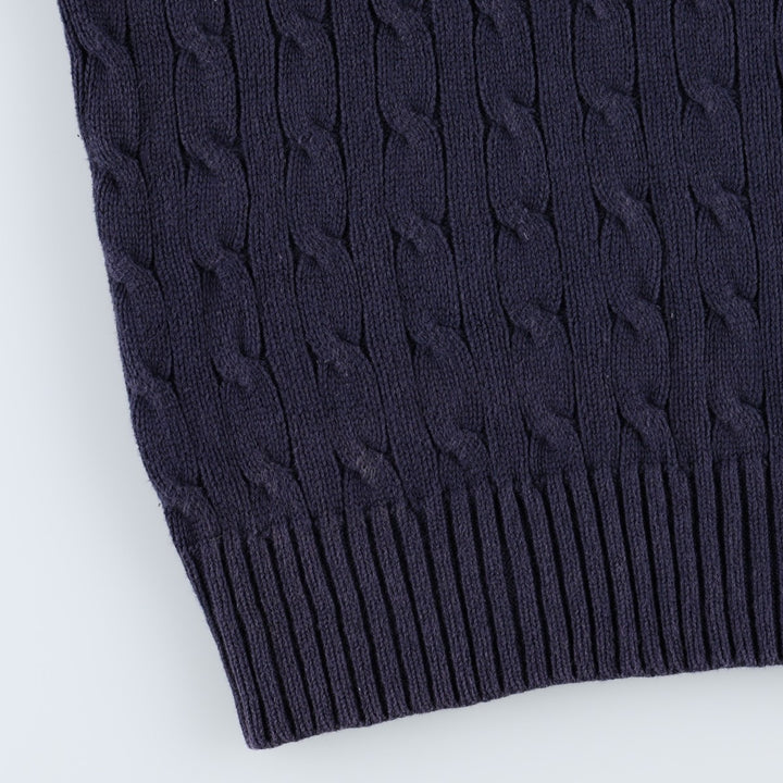Ralph Lauren POLO by Ralph Lauren Cable Knit V-Neck Cotton Vest, Women's Size L (approx.) cotton navy blue type Vintage Second Hand