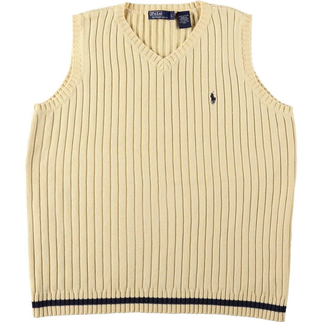 Ralph Lauren POLO by Ralph Lauren Ribbed V-Neck Cotton Knit Vest, Women's Size L (approx.) cotton ivory Vintage Second Hand