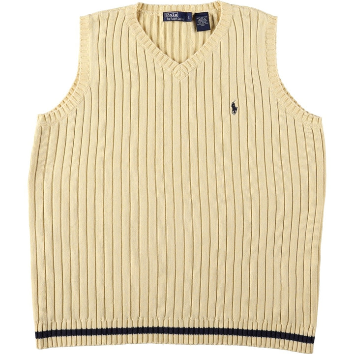 Ralph Lauren POLO by Ralph Lauren Ribbed V-Neck Cotton Knit Vest, Women's Size L (approx.) cotton ivory Vintage Second Hand