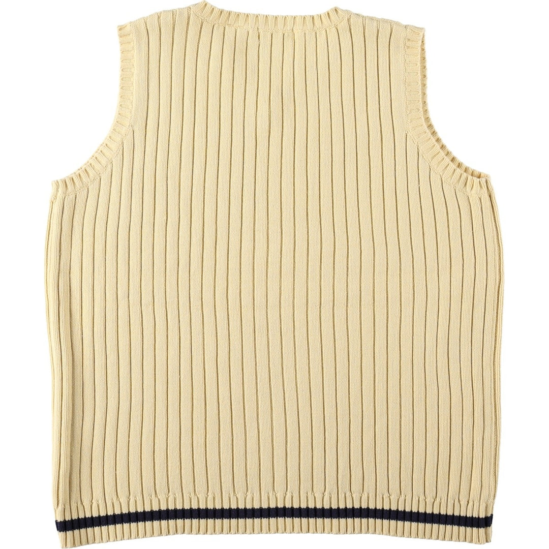 Ralph Lauren POLO by Ralph Lauren Ribbed V-Neck Cotton Knit Vest, Women's Size L (approx.) cotton ivory Vintage Second Hand