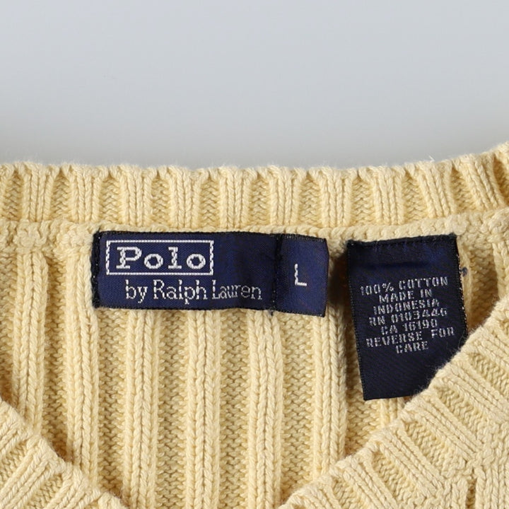 Ralph Lauren POLO by Ralph Lauren Ribbed V-Neck Cotton Knit Vest, Women's Size L (approx.) cotton ivory Vintage Second Hand