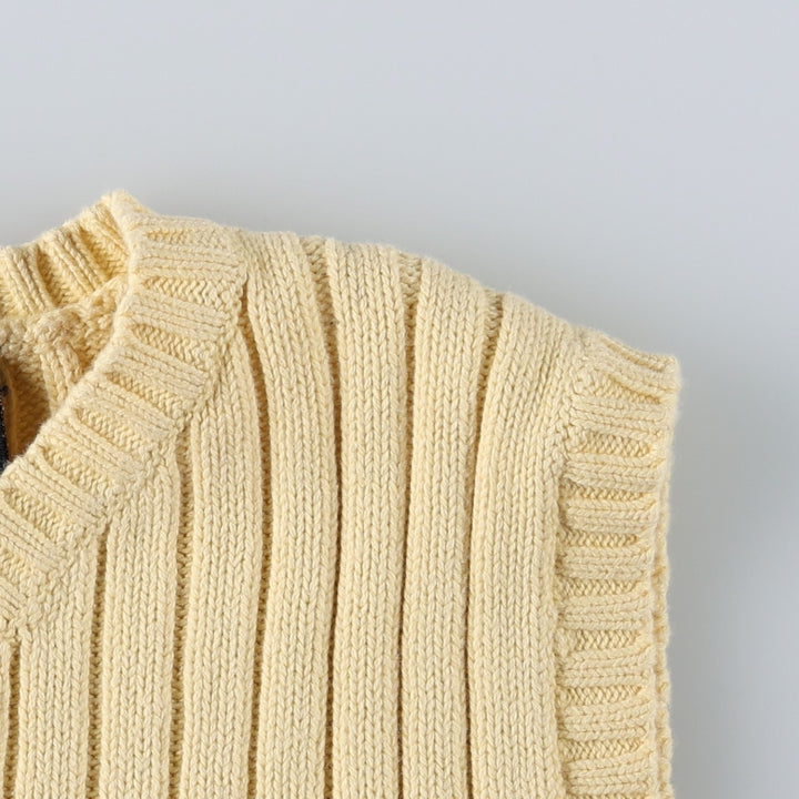 Ralph Lauren POLO by Ralph Lauren Ribbed V-Neck Cotton Knit Vest, Women's Size L (approx.) cotton ivory Vintage Second Hand